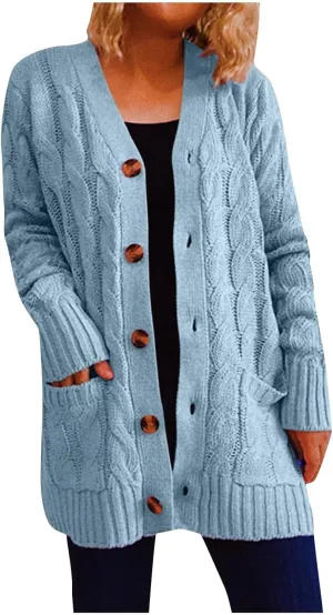 Women Open Front Casual Long Sleeve Knit Classic Sweaters Cardigan with Pockets Elegant Soft Coat Going out Clothes