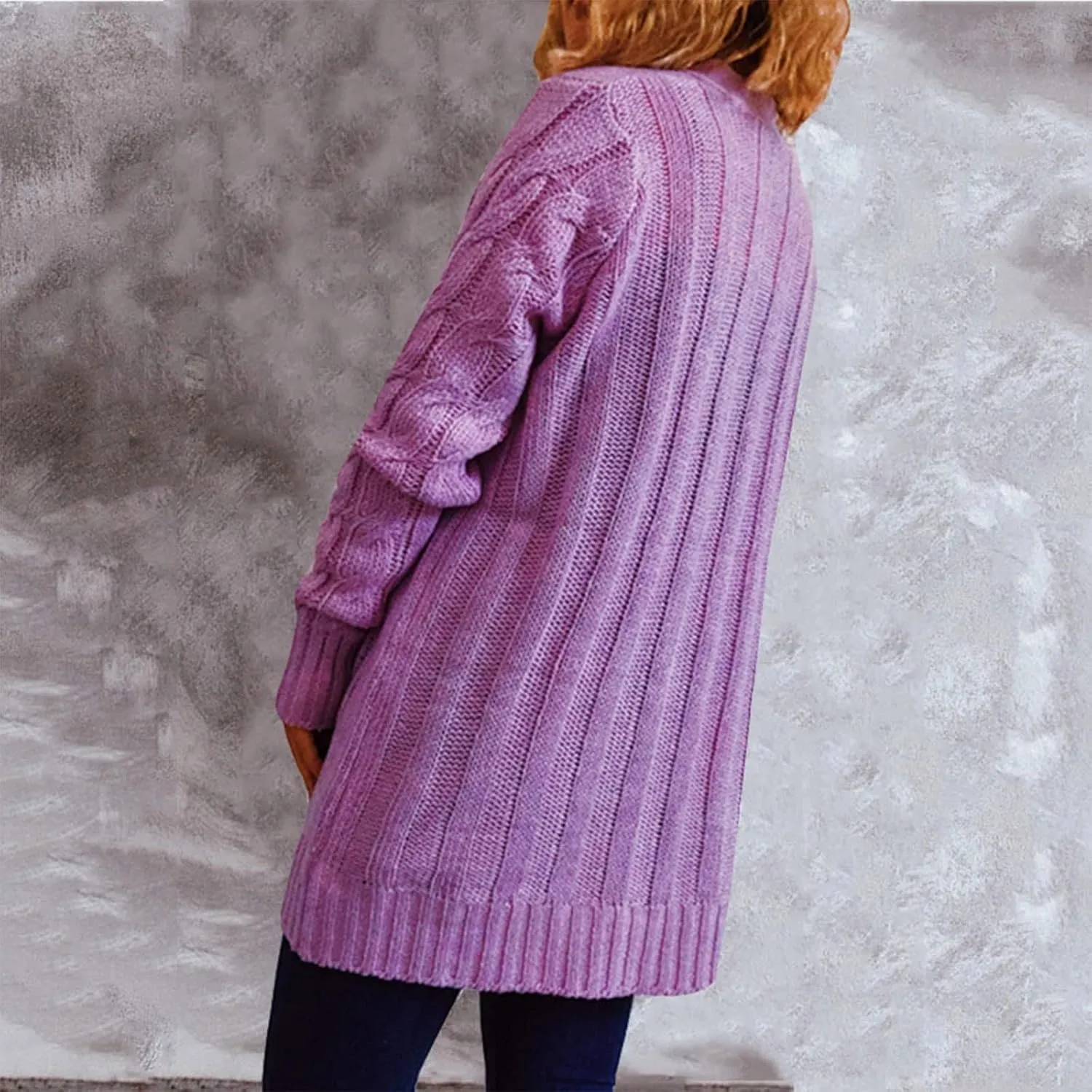 Women Open Front Casual Long Sleeve Knit Classic Sweaters Cardigan with Pockets Elegant Soft Coat Going out Clothes