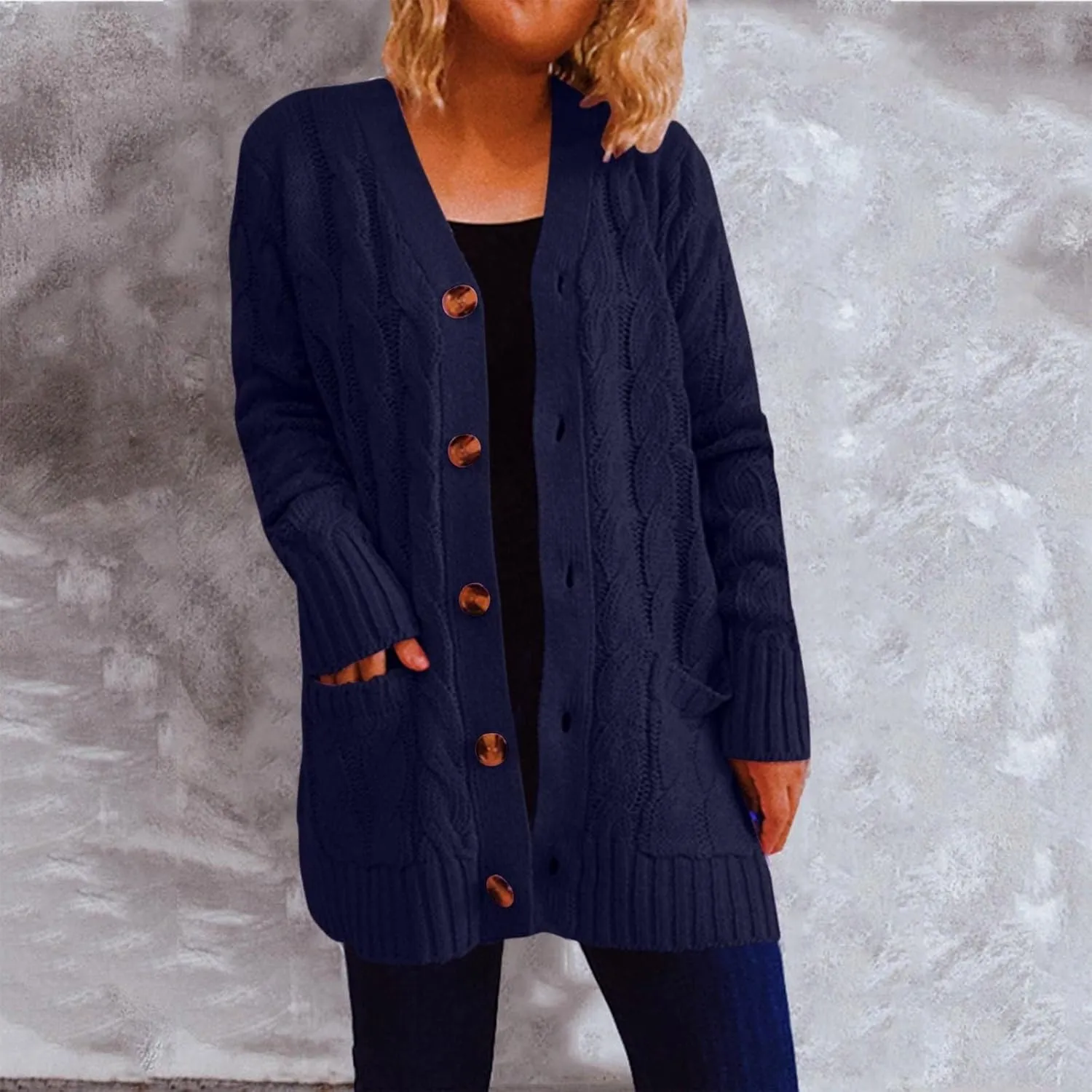 Women Open Front Casual Long Sleeve Knit Classic Sweaters Cardigan with Pockets Elegant Soft Coat Going out Clothes