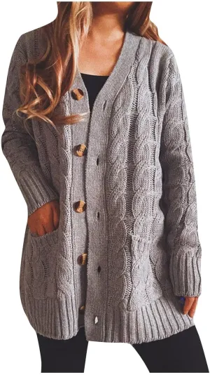Women Open Front Casual Long Sleeve Knit Classic Sweaters Cardigan with Pockets Elegant Soft Coat Going out Clothes
