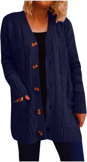 Women Open Front Casual Long Sleeve Knit Classic Sweaters Cardigan with Pockets Elegant Soft Coat Going out Clothes