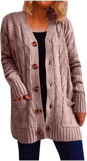Women Open Front Casual Long Sleeve Knit Classic Sweaters Cardigan with Pockets Elegant Soft Coat Going out Clothes