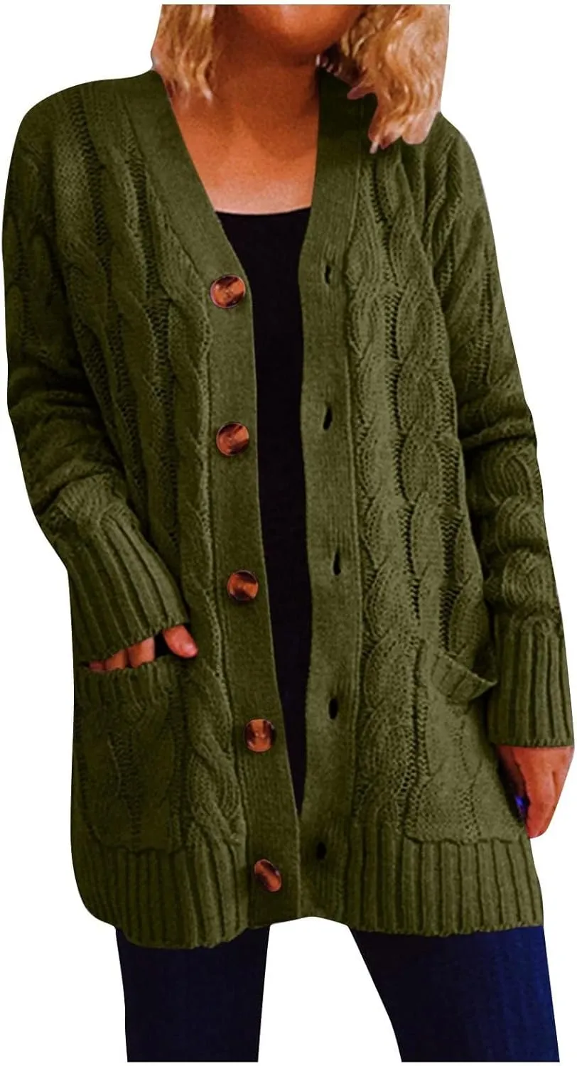Women Open Front Casual Long Sleeve Knit Classic Sweaters Cardigan with Pockets Elegant Soft Coat Going out Clothes