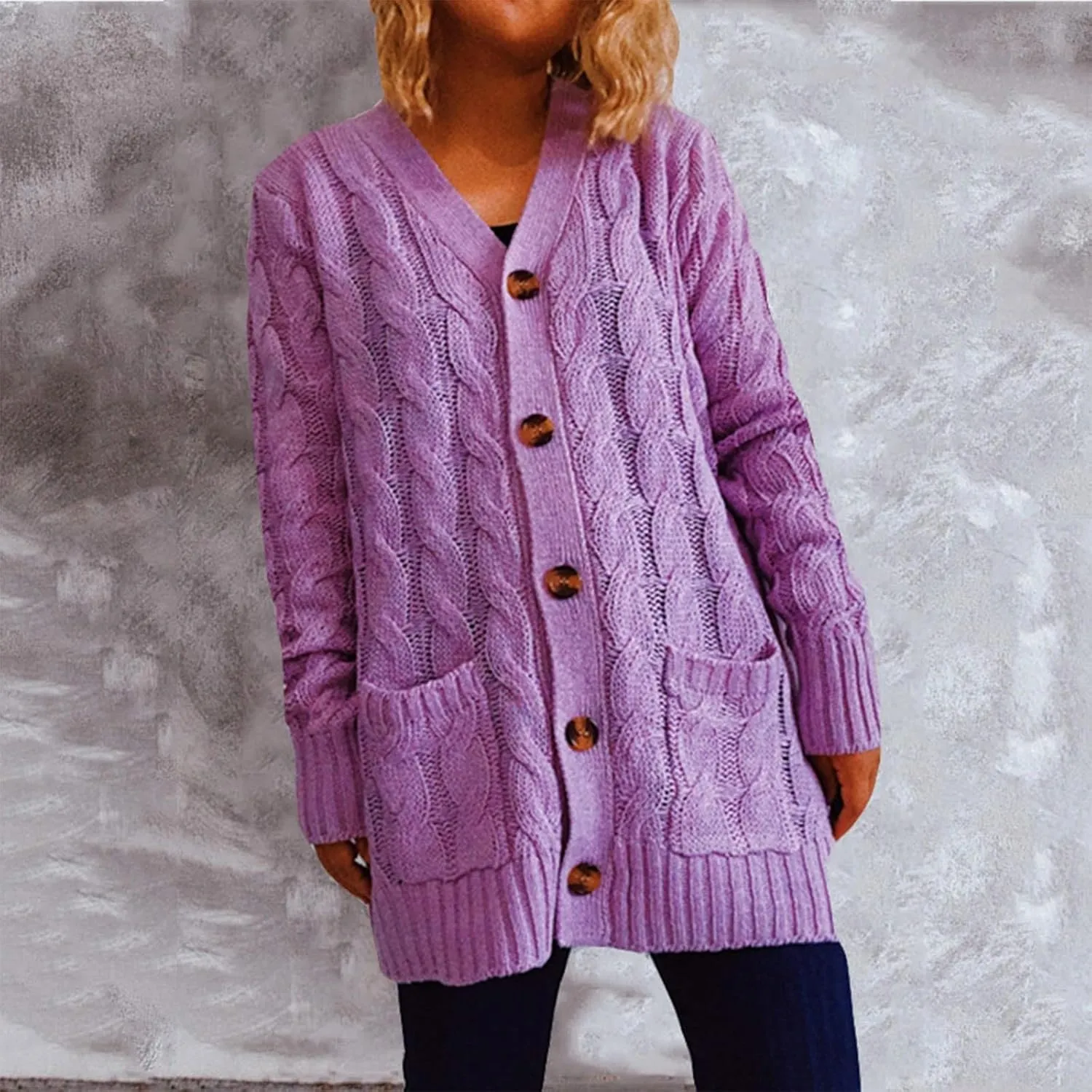Women Open Front Casual Long Sleeve Knit Classic Sweaters Cardigan with Pockets Elegant Soft Coat Going out Clothes