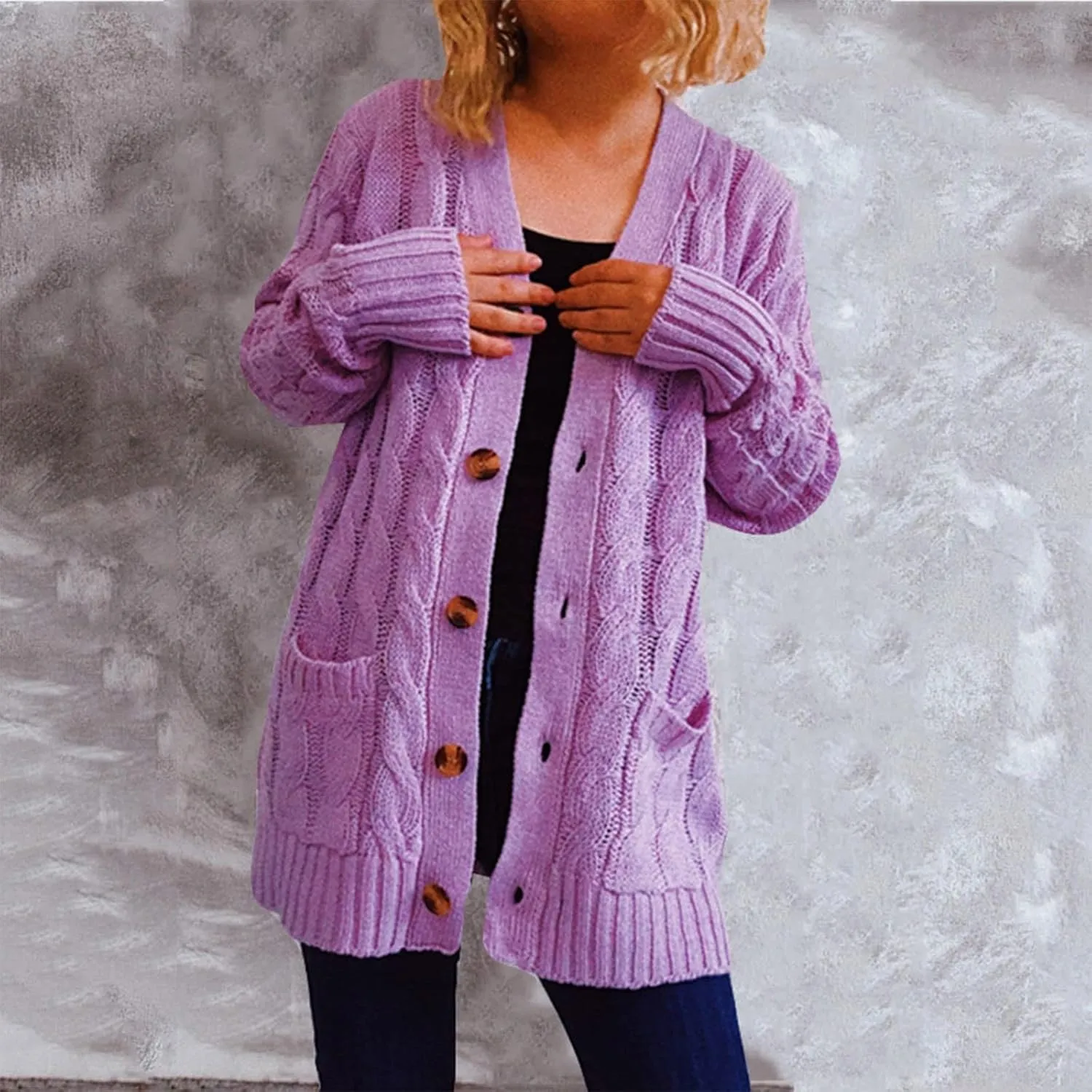 Women Open Front Casual Long Sleeve Knit Classic Sweaters Cardigan with Pockets Elegant Soft Coat Going out Clothes