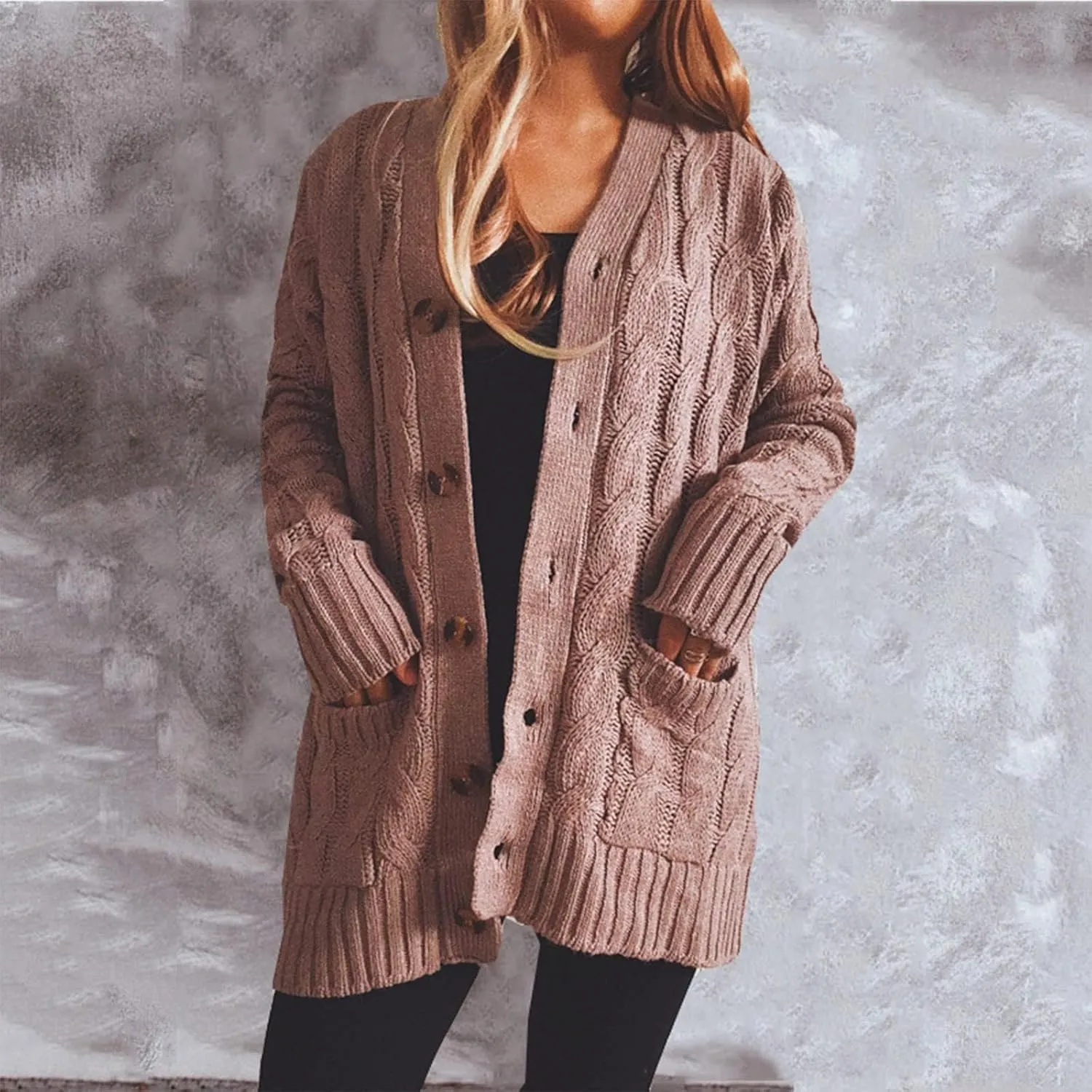 Women Open Front Casual Long Sleeve Knit Classic Sweaters Cardigan with Pockets Elegant Soft Coat Going out Clothes