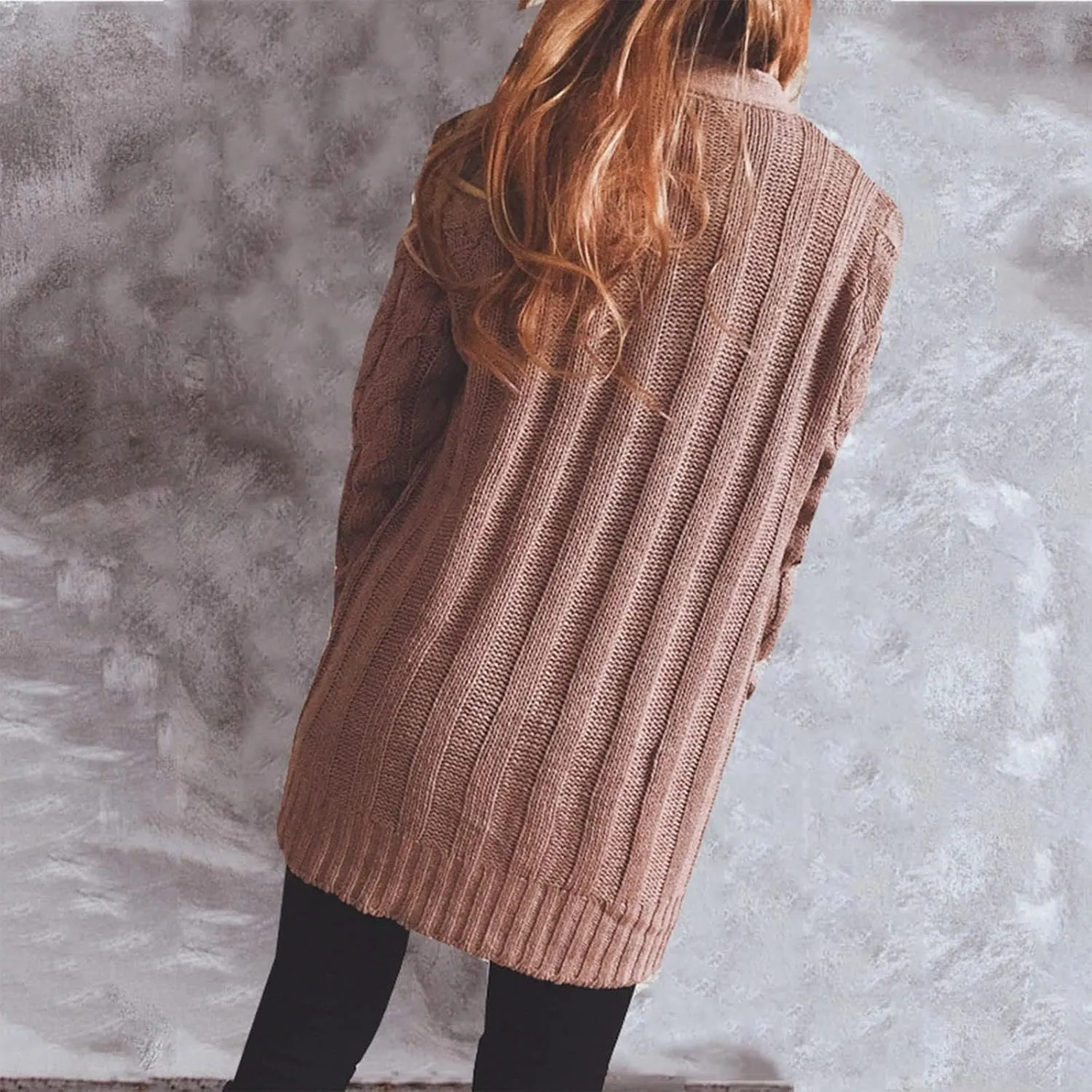 Women Open Front Casual Long Sleeve Knit Classic Sweaters Cardigan with Pockets Elegant Soft Coat Going out Clothes