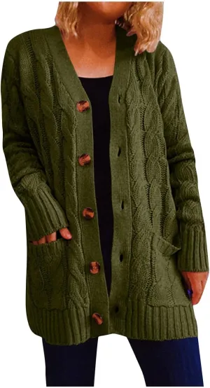 Women Open Front Casual Long Sleeve Knit Classic Sweaters Cardigan with Pockets Elegant Soft Coat Going out Clothes