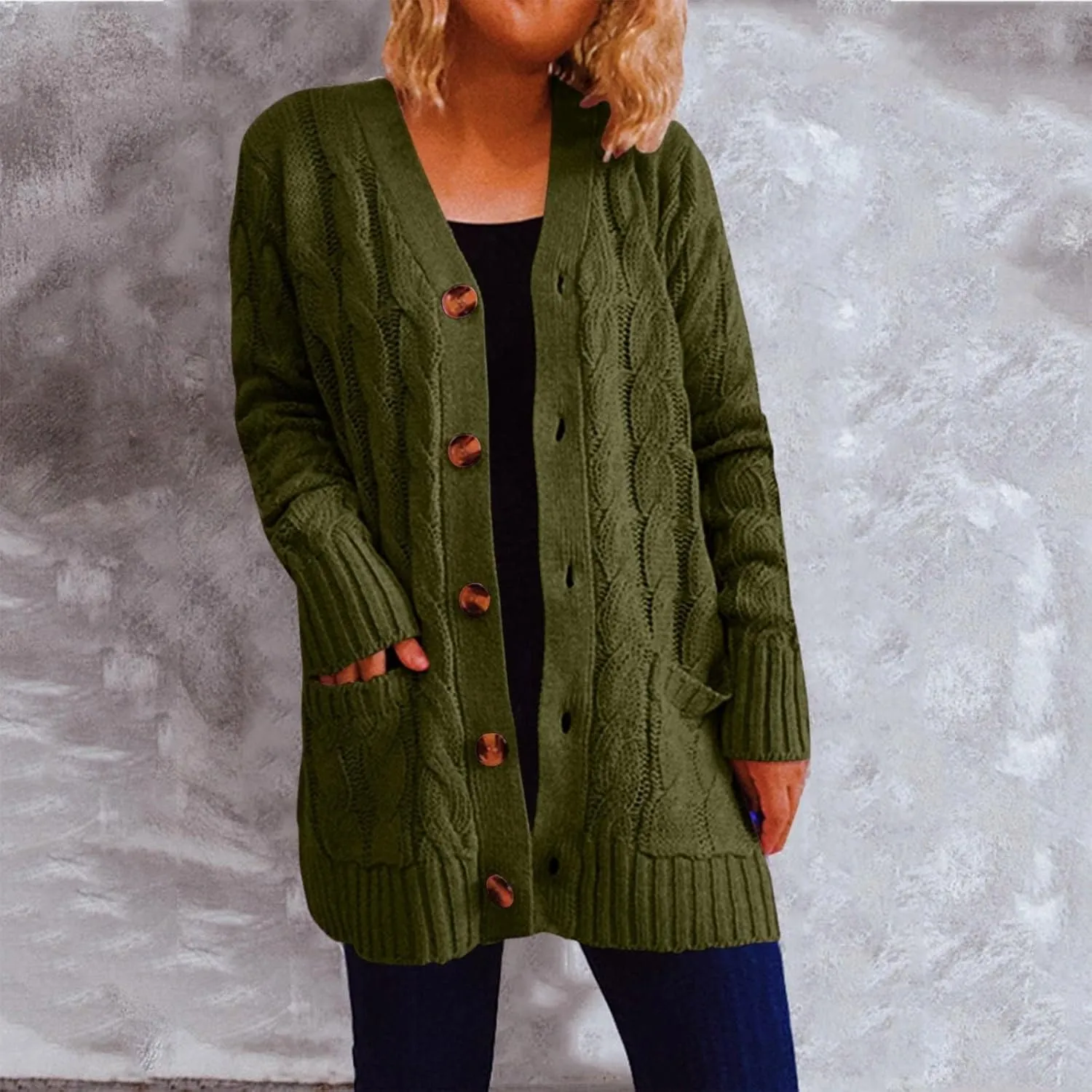 Women Open Front Casual Long Sleeve Knit Classic Sweaters Cardigan with Pockets Elegant Soft Coat Going out Clothes