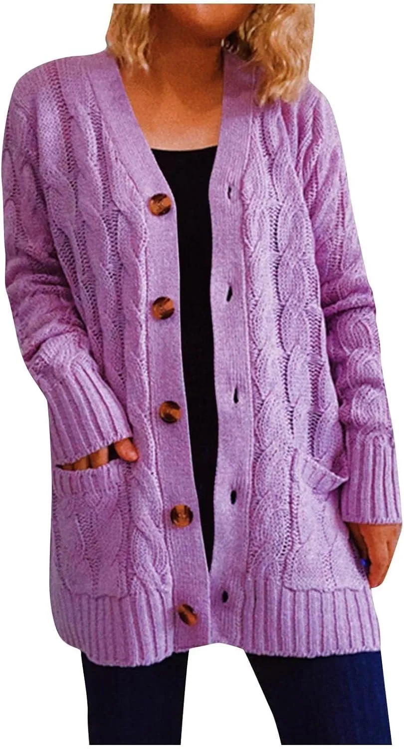 Women Open Front Casual Long Sleeve Knit Classic Sweaters Cardigan with Pockets Elegant Soft Coat Going out Clothes