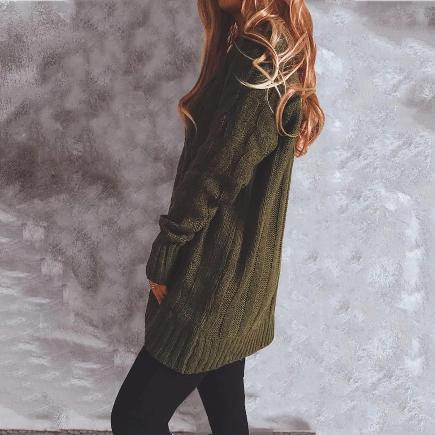 Women Open Front Casual Long Sleeve Knit Classic Sweaters Cardigan with Pockets Elegant Soft Coat Going out Clothes