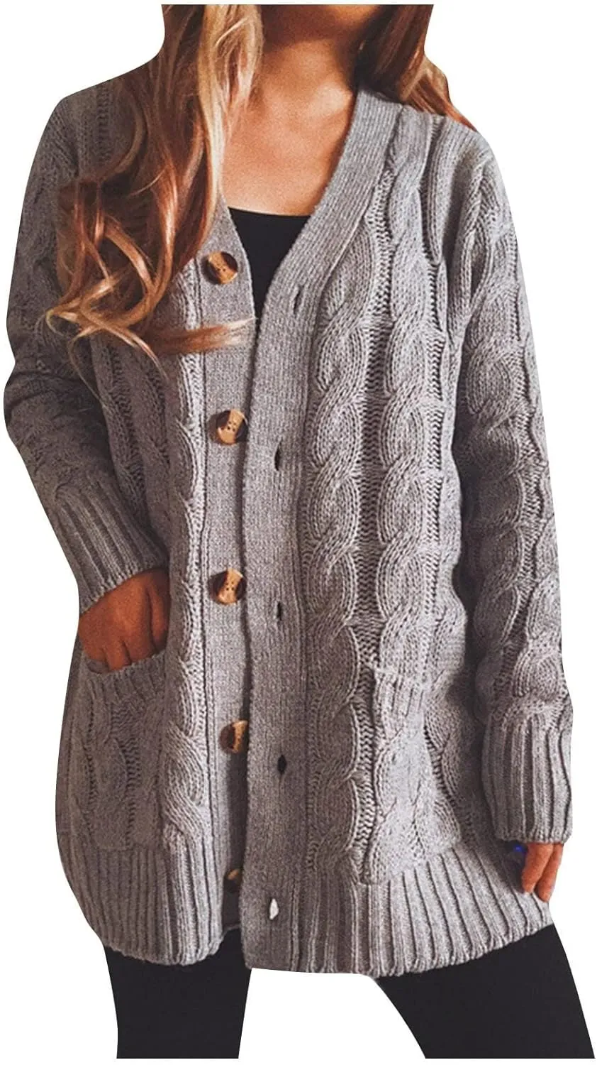 Women Open Front Casual Long Sleeve Knit Classic Sweaters Cardigan with Pockets Elegant Soft Coat Going out Clothes