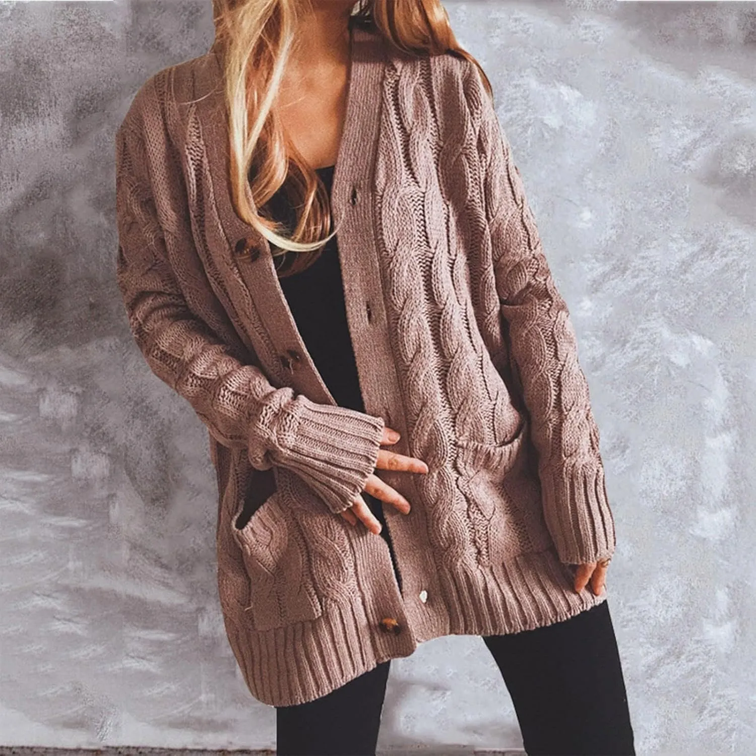 Women Open Front Casual Long Sleeve Knit Classic Sweaters Cardigan with Pockets Elegant Soft Coat Going out Clothes