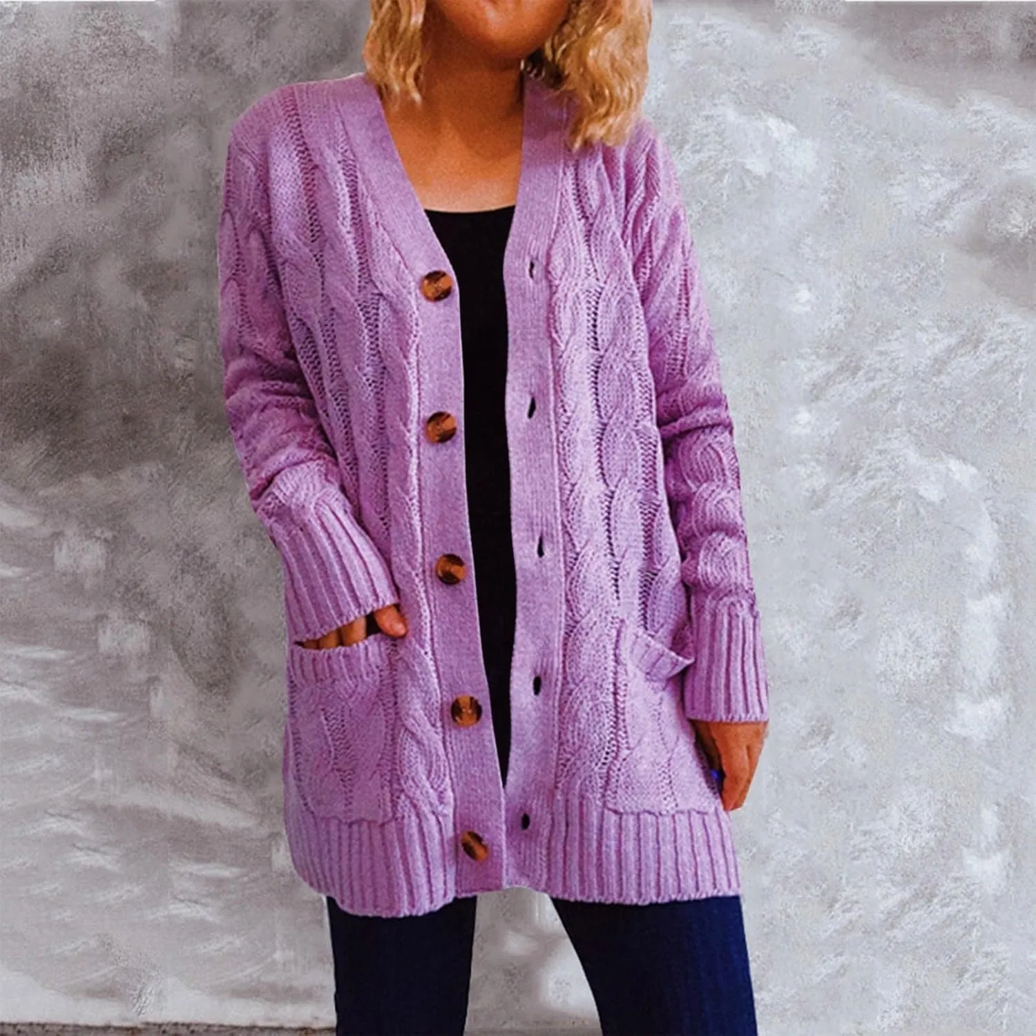Women Open Front Casual Long Sleeve Knit Classic Sweaters Cardigan with Pockets Elegant Soft Coat Going out Clothes