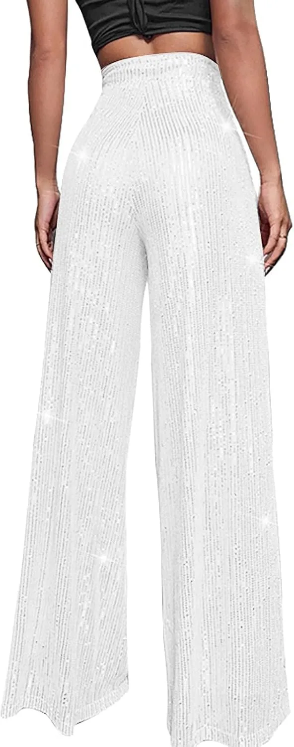 Women Sequin Pants Women's High Waisted Sequin Loose Drape Wide Leg Pants Fashion Casual Pants Waisted Palazzo Pants