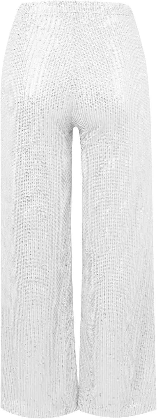 Women Sequin Pants Women's High Waisted Sequin Loose Drape Wide Leg Pants Fashion Casual Pants Waisted Palazzo Pants