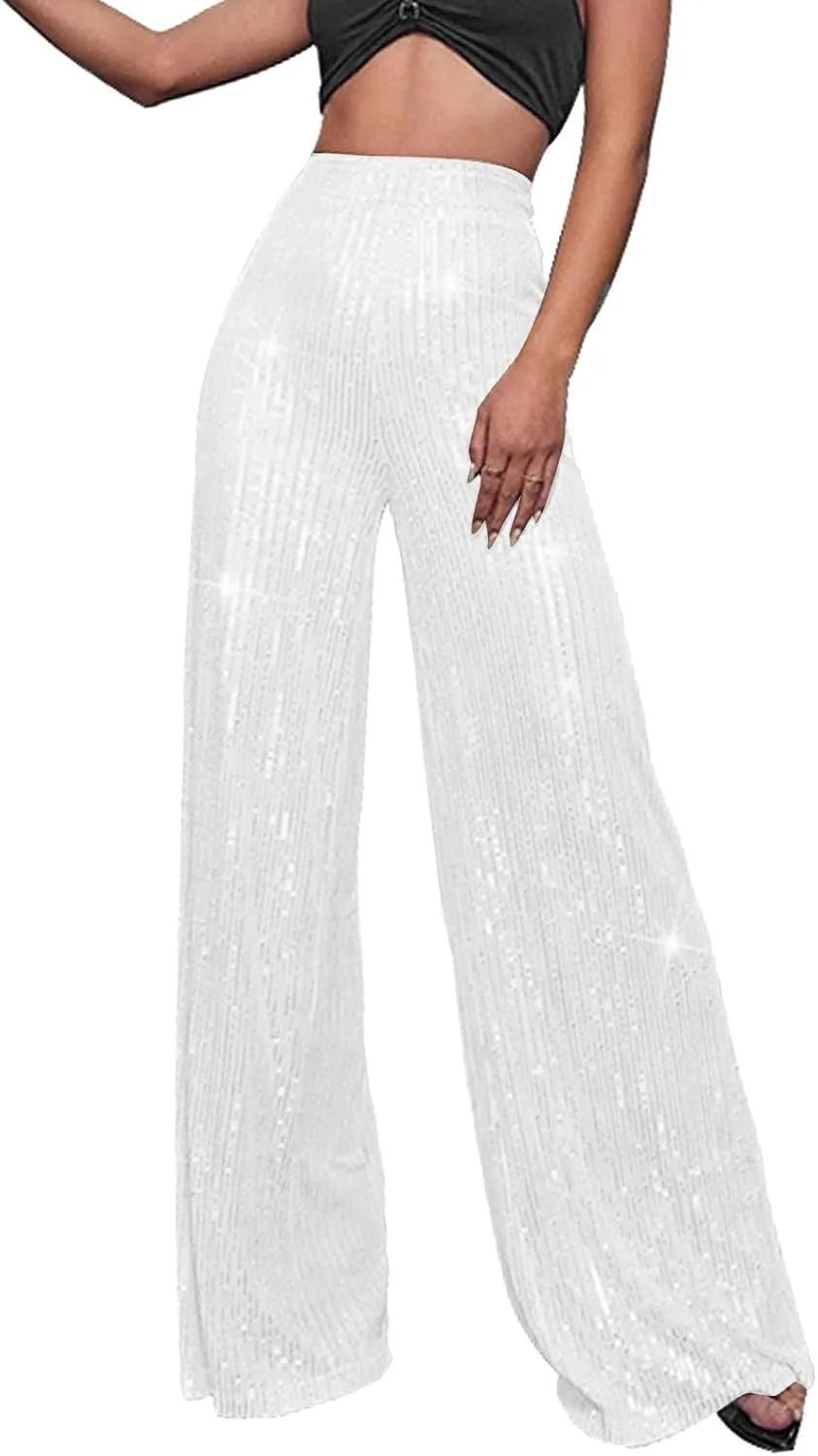 Women Sequin Pants Women's High Waisted Sequin Loose Drape Wide Leg Pants Fashion Casual Pants Waisted Palazzo Pants