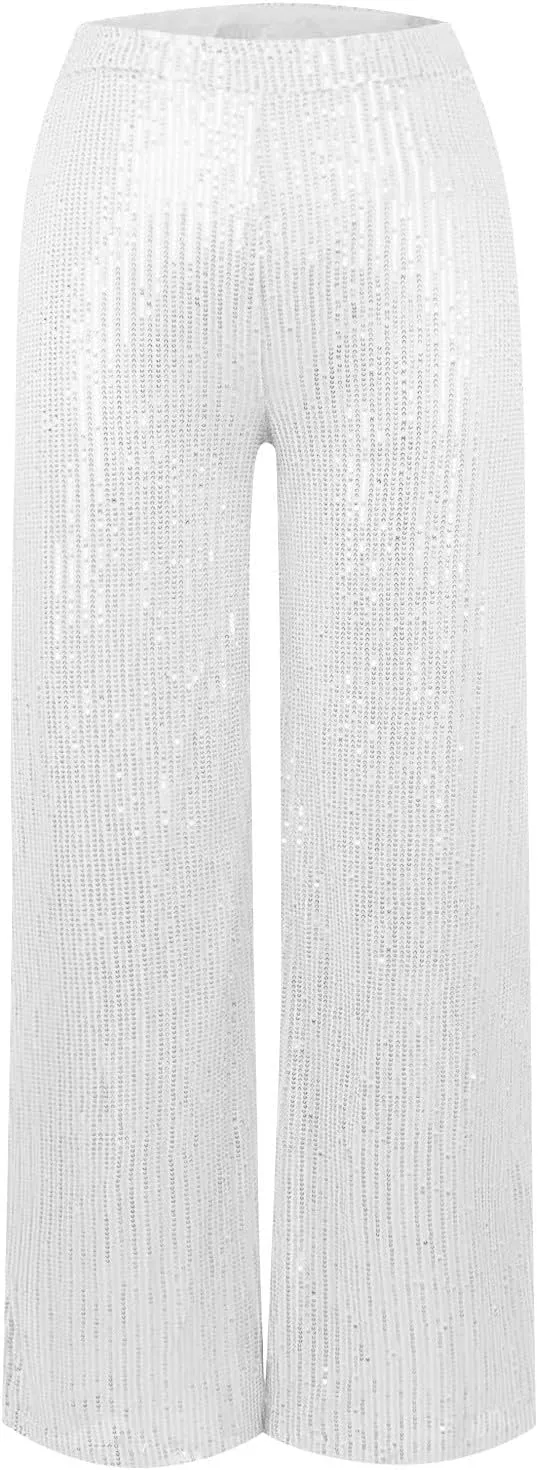 Women Sequin Pants Women's High Waisted Sequin Loose Drape Wide Leg Pants Fashion Casual Pants Waisted Palazzo Pants