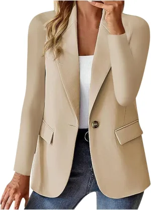 Women's Blazer Casual Business Blazers Long Sleeve Button Down Jacket Office Lapel Suit Coat with Pockets, Small