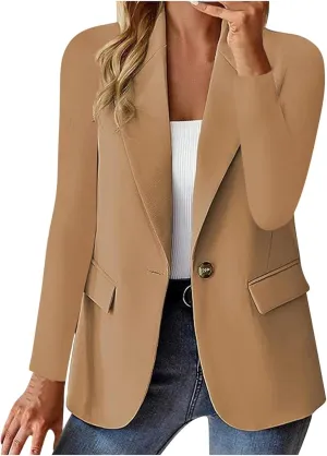 Women's Blazer Casual Business Blazers Long Sleeve Button Down Jacket Office Lapel Suit Coat with Pockets, Small