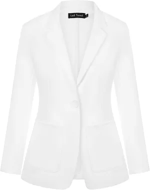 Womens Blazer Jacket Suit Notched Lapel Button Blazers Long Sleeve Tailored Jacket Coat Workwear(White 2XL)