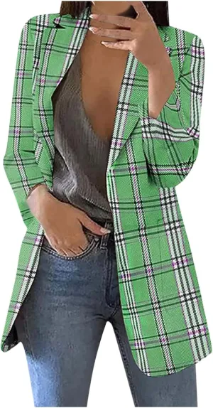 Womens Blazers Blazers Outfits for Women Turtle Neck Work Plaid Cardigan Fall Summer Blazers 2025