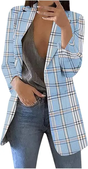 Womens Blazers Blazers Outfits for Women Turtle Neck Work Plaid Cardigan Fall Summer Blazers 2025