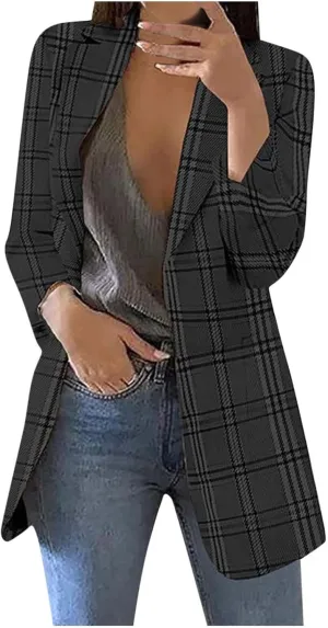 Womens Blazers Blazers Outfits for Women Turtle Neck Work Plaid Cardigan Fall Summer Blazers 2025
