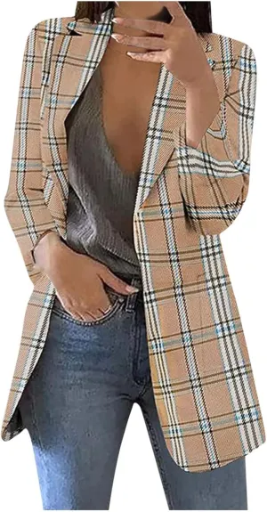 Womens Blazers Blazers Outfits for Women Turtle Neck Work Plaid Cardigan Fall Summer Blazers 2025
