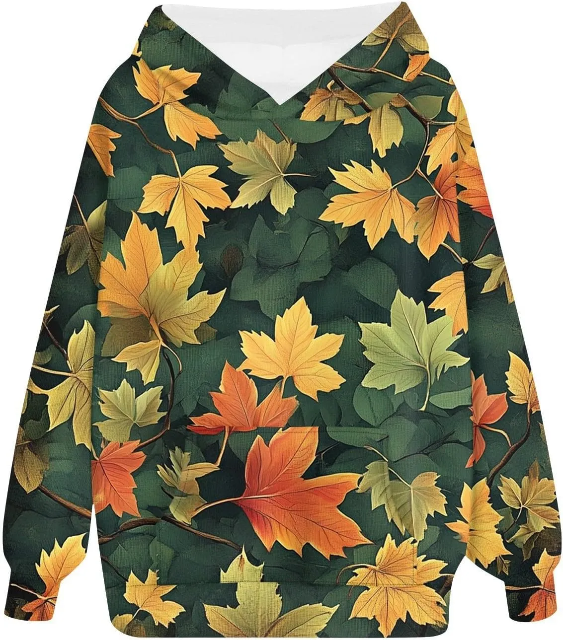 Womens Camo Hoodie Fall Winter Sweatshirt Maple Leaf Print Hoodie Drop Shoulder Long Sleeve Camo Shirt With Pocket