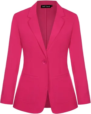 Womens Casual Blazers Notched Lapel Button Front Suit Jacket Blazer Long Sleeve Work Office Blazer with Pockets(Hot Pink M)
