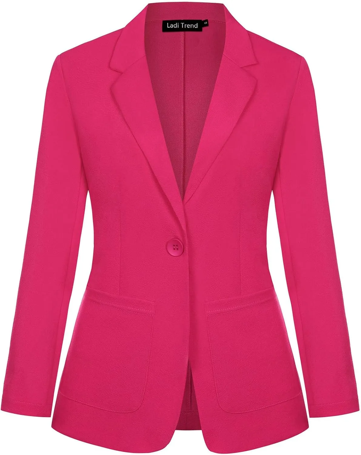 Womens Casual Blazers Notched Lapel Button Front Suit Jacket Blazer Long Sleeve Work Office Blazer with Pockets(Hot Pink M)