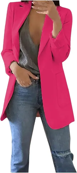 Womens Casual Long Sleeve Work Office Solid Open Front Blazer Jacket Elegant Cardigan Coat