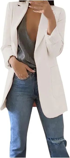 Womens Casual Long Sleeve Work Office Solid Open Front Blazer Jacket Elegant Cardigan Coat