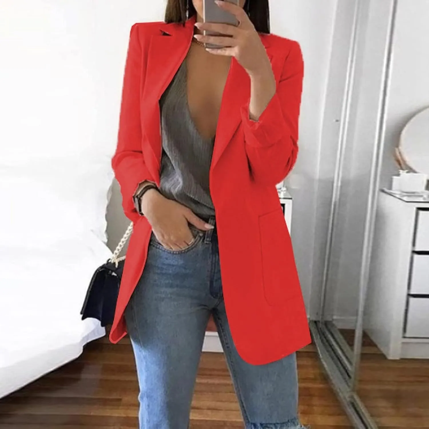 Womens Casual Long Sleeve Work Office Solid Open Front Blazer Jacket Elegant Cardigan Coat