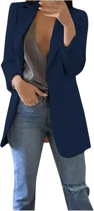 Womens Casual Long Sleeve Work Office Solid Open Front Blazer Jacket Elegant Cardigan Coat