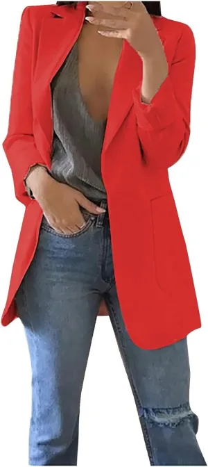 Womens Casual Long Sleeve Work Office Solid Open Front Blazer Jacket Elegant Cardigan Coat