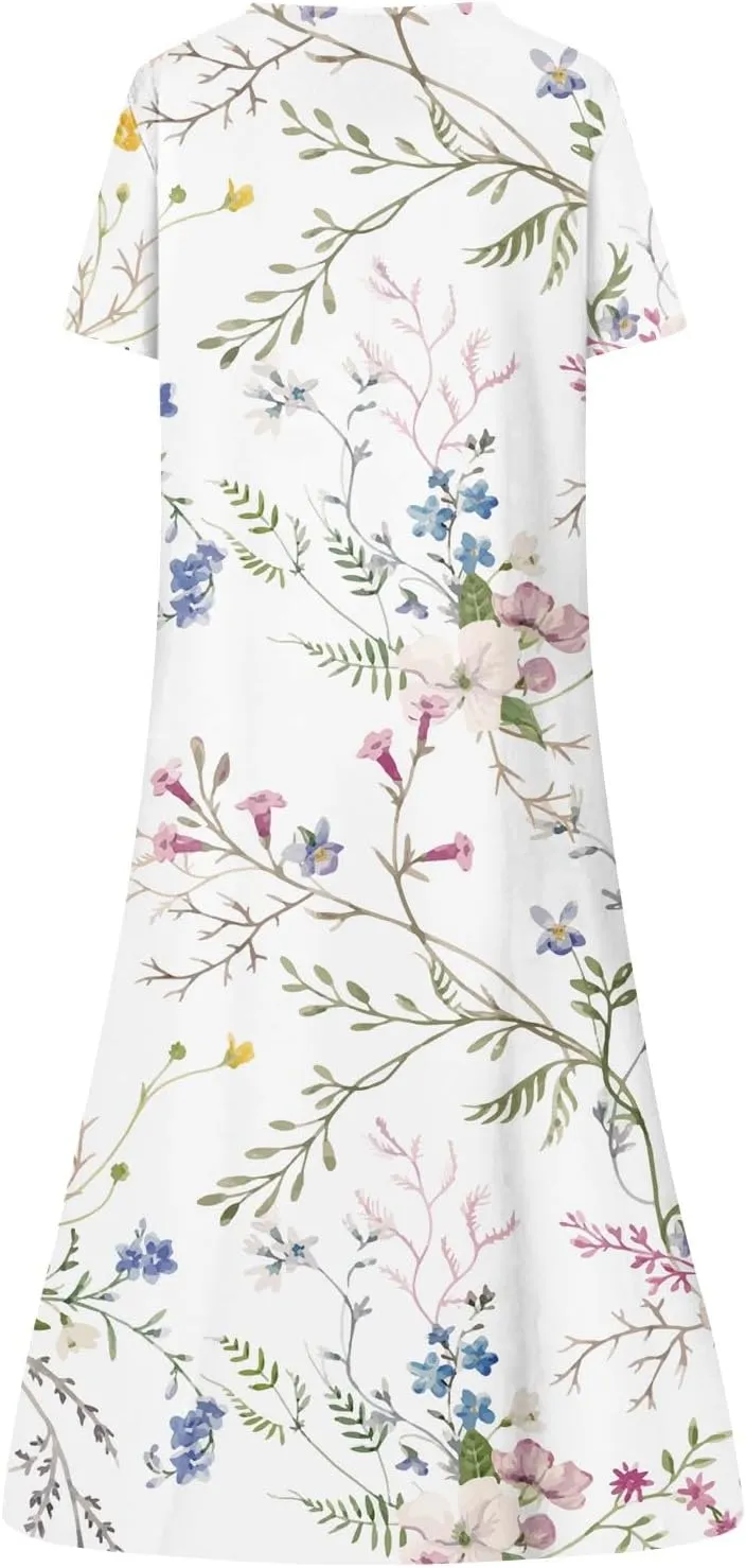 Womens Casual Printed Dresses V Neck Fashion Short Sleeve 2025 Sexy Swing Summer Dressy Daily Party Dress