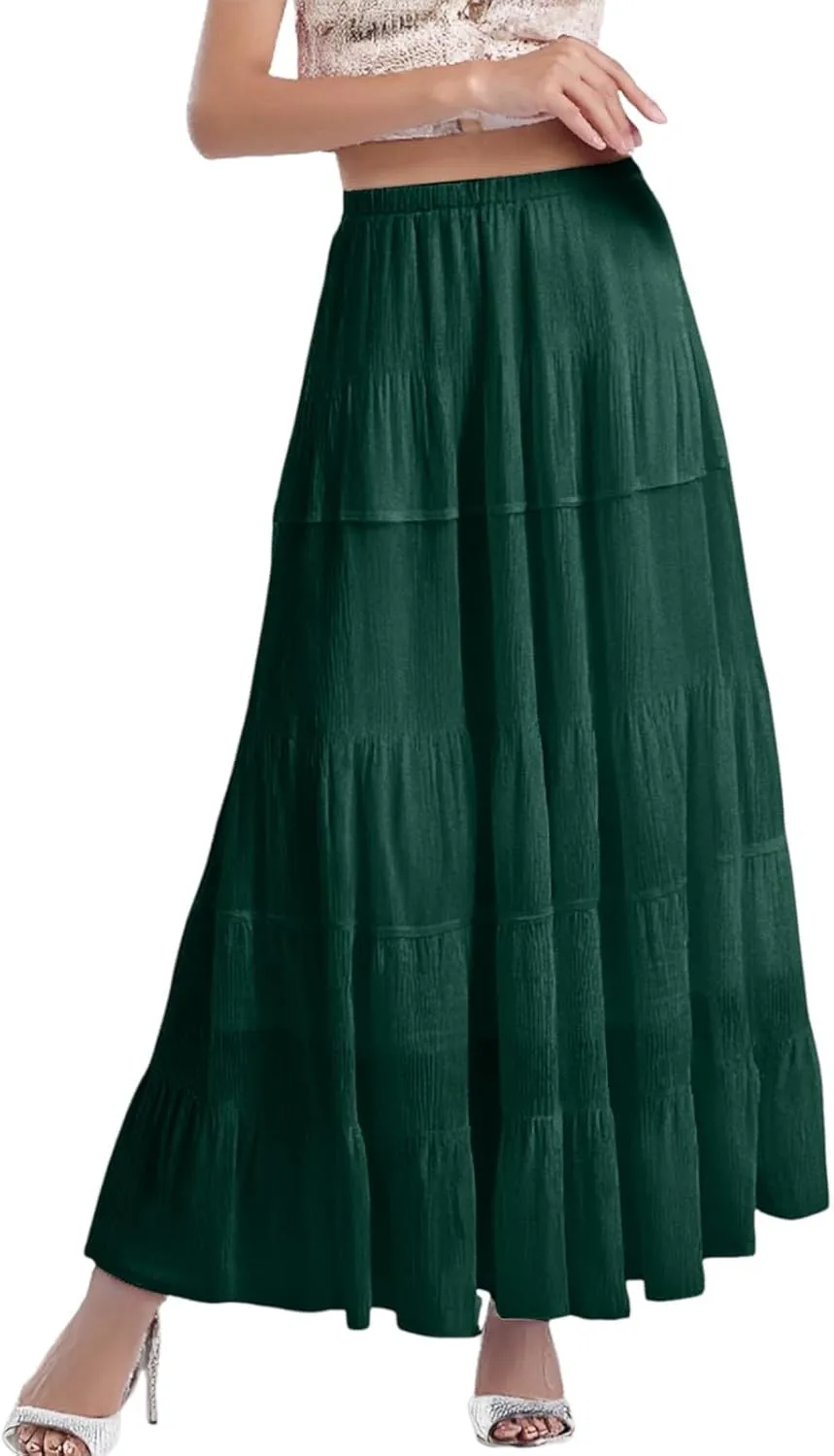 Women's Chiffon White Flowy Maxi Skirts Boho Summer Elastic Waisted Pleated A Line Long Skirt for Women 2025