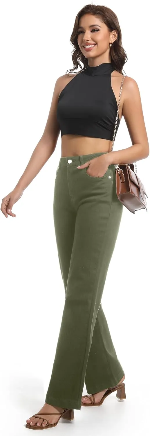 Women's Jeans High Waisted Straight Leg Stretchy Jeans Trendy Wide Leg Tummy Control Loose Casual Denim Pants