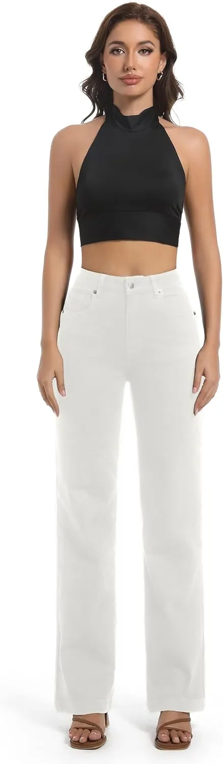 Women's Jeans High Waisted Straight Leg Stretchy Jeans Trendy Wide Leg Tummy Control Loose Casual Denim Pants