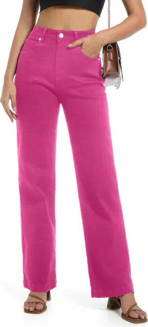 Women's Jeans High Waisted Straight Leg Stretchy Jeans Trendy Wide Leg Tummy Control Loose Casual Denim Pants