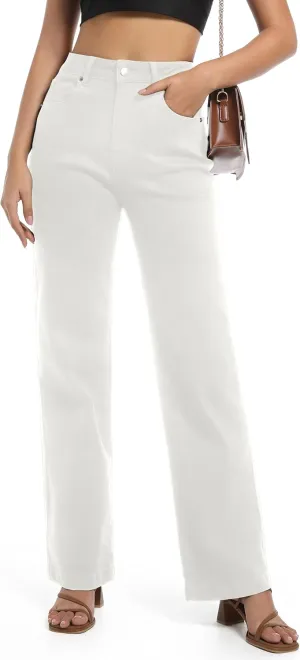 Women's Jeans High Waisted Straight Leg Stretchy Jeans Trendy Wide Leg Tummy Control Loose Casual Denim Pants