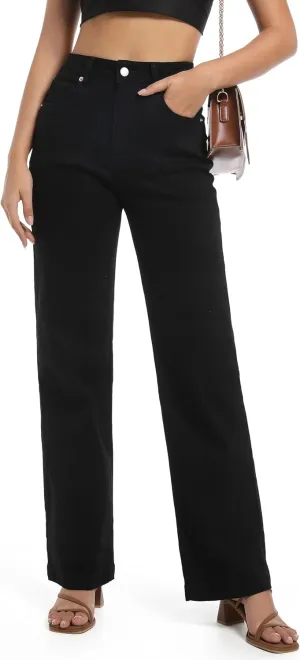 Women's Jeans High Waisted Straight Leg Stretchy Jeans Trendy Wide Leg Tummy Control Loose Casual Denim Pants