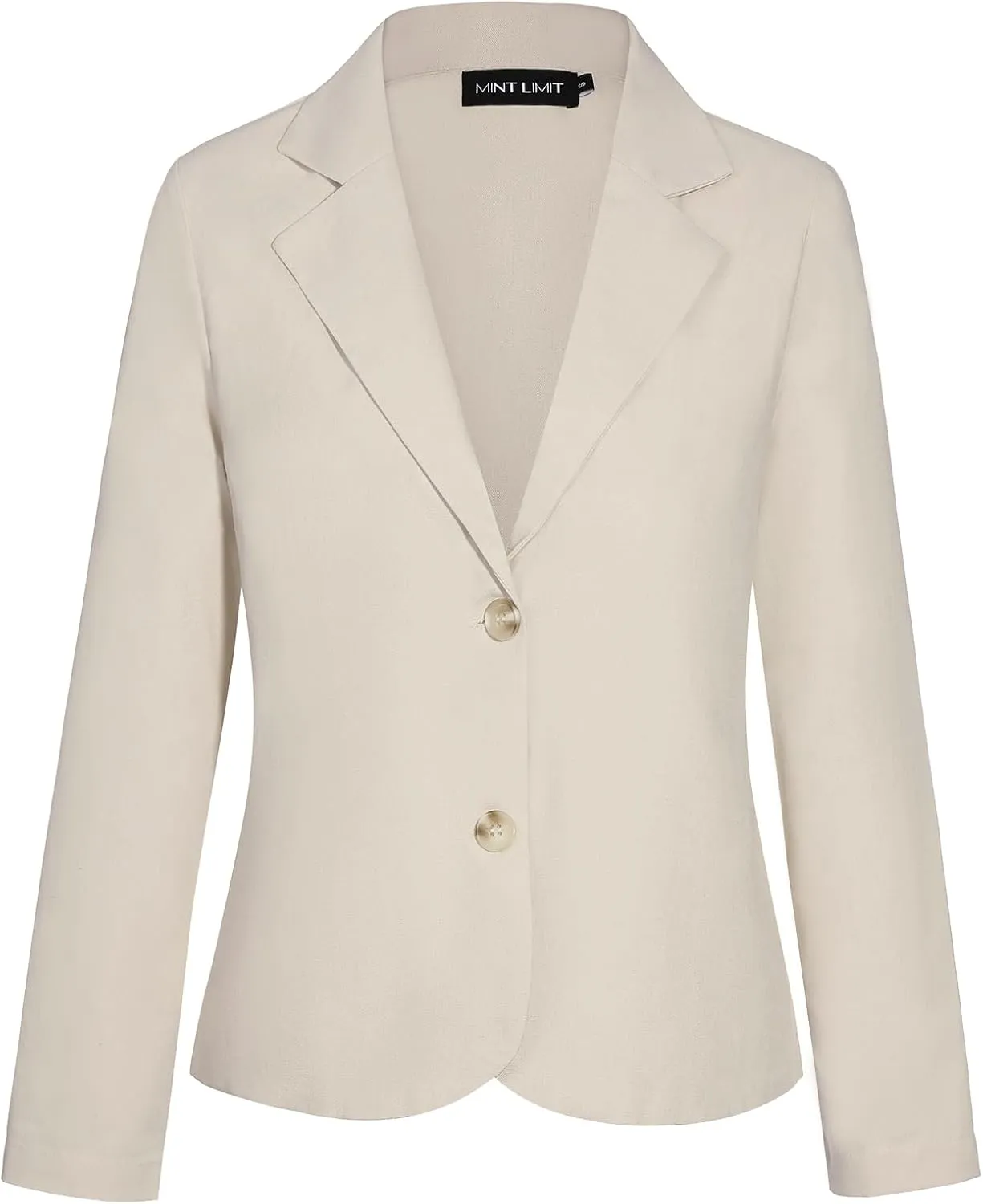 Womens Linen Blazer Button Front Long Sleeve Blazers Classic Lapel Collar Business Office Cardigan Suit Jacket(Beige S)