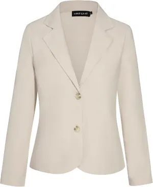 Womens Linen Blazer Button Front Long Sleeve Blazers Classic Lapel Collar Business Office Cardigan Suit Jacket(Beige S)