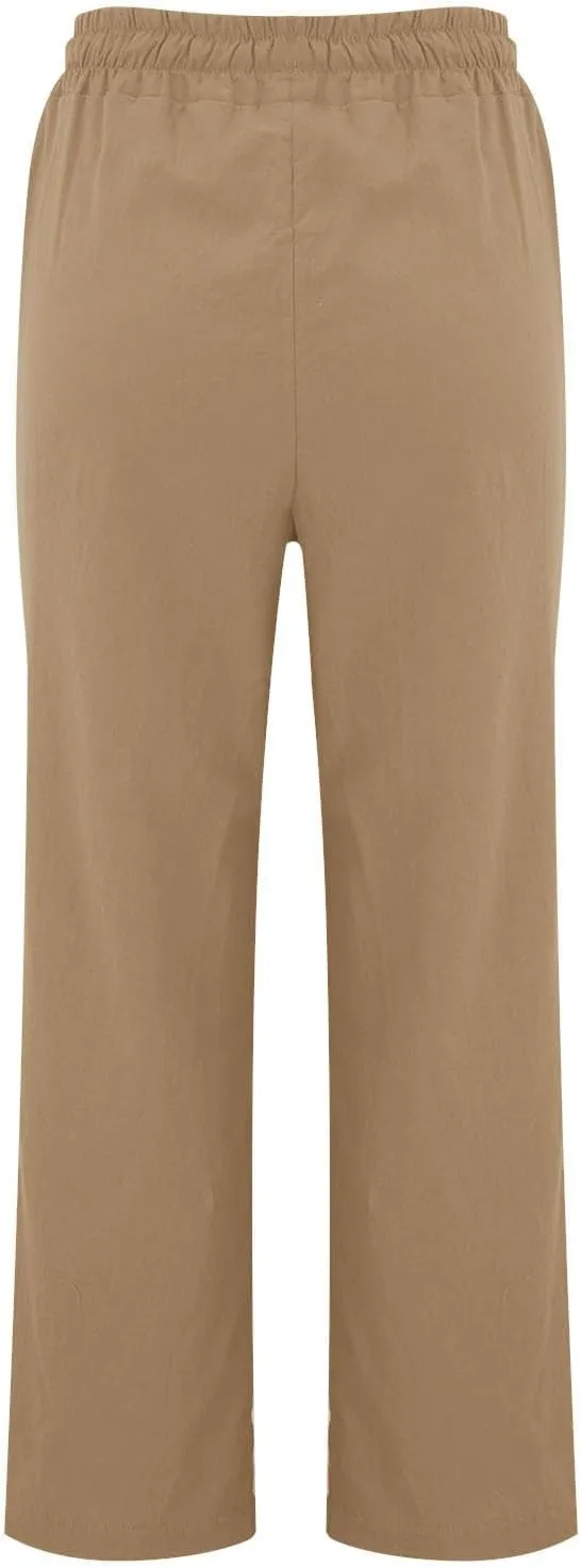 Womens Linen Pants Summer Boho Wide Leg Baggy Pants with Elastic Waist Linen Pants for Women Casual Work Pants