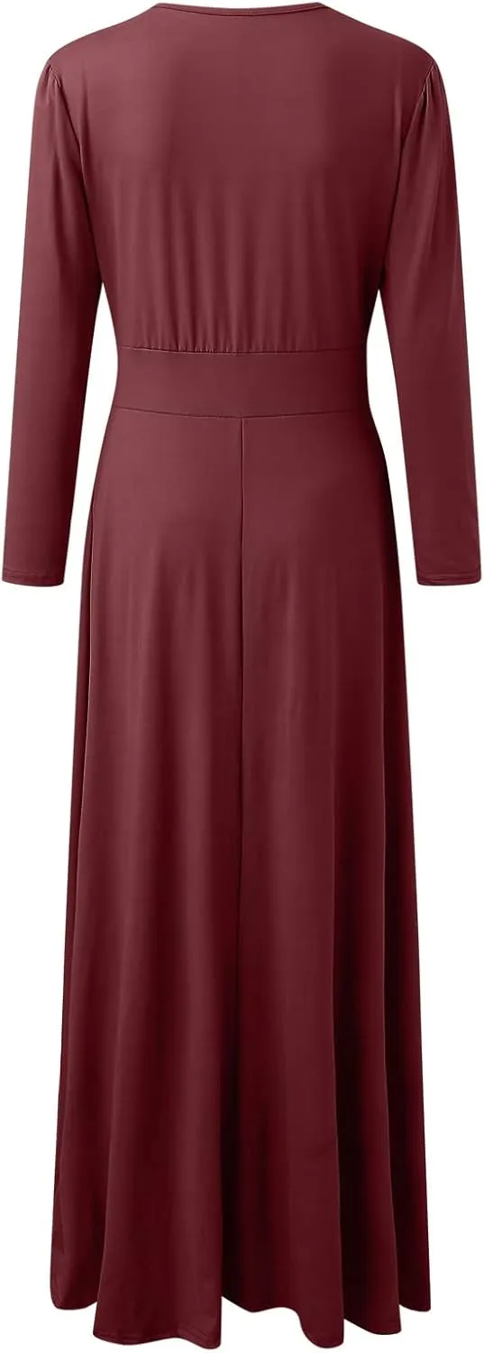 Womens Long Sleeve Maxi Wedding Guest Dresses for Fall Casual Crewneck Tunic Dress Long High Waist Halloween Dress