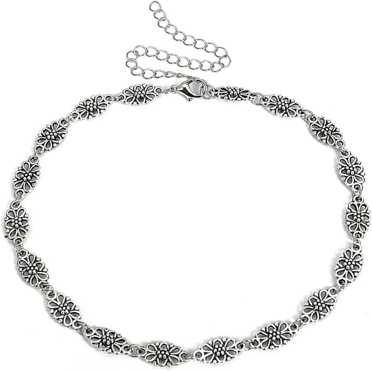Womens Necklaces Layered, Dainty Layered Necklace Hollow Flower Chain Necklaces Jewelry for Women, 1 Piece, Silver, 38CM