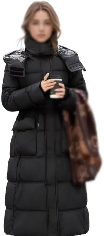 Women's Padded Jacket Female Hooded Pocket Thicken Warm Long Cotton Jacket Women's Parkas Coats